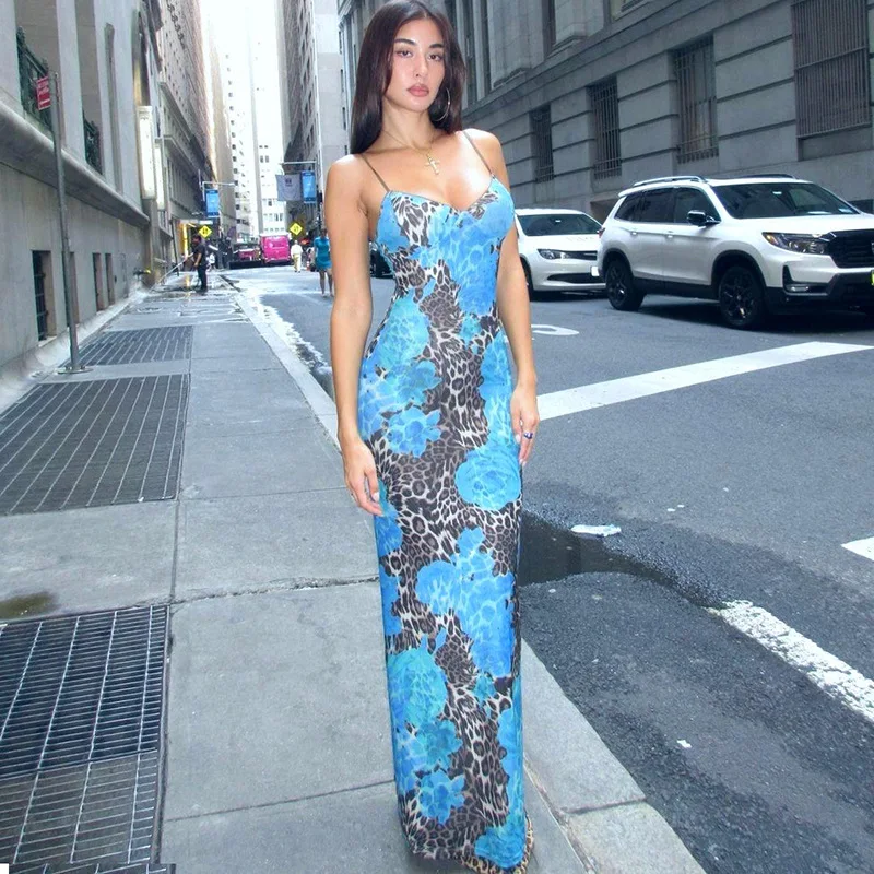 Elegant Print Sexy Bodycon Maxi Dresses New Women’s Fashion Backless V Neck Slips Long Party Dresses Festival Club Clothing - Image 3