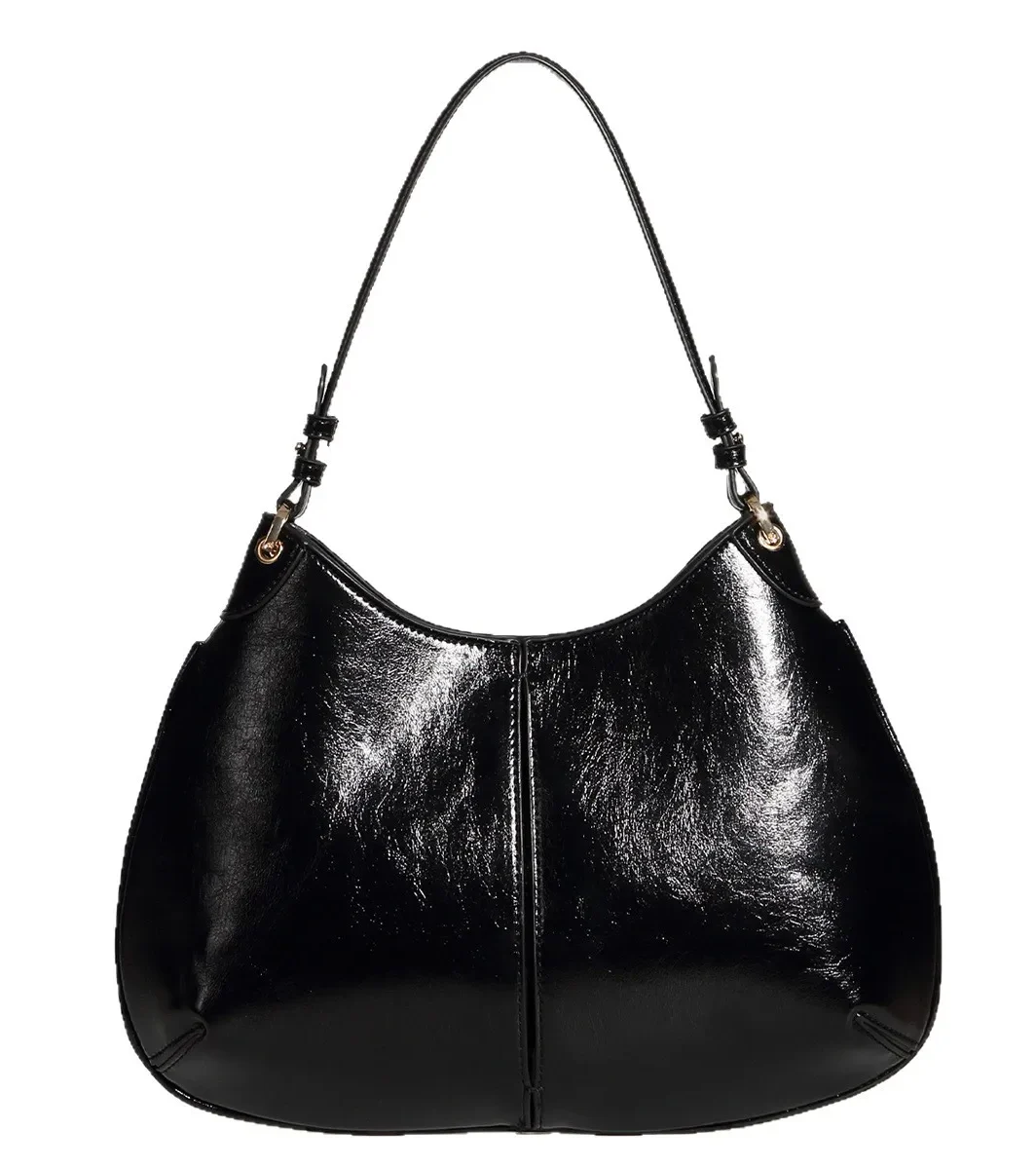Black Oval Shoulder Bag for Women Commuter Tote Underarm Handbag for Work
