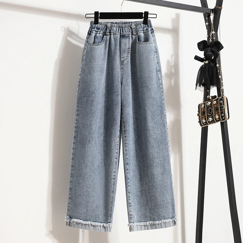 Large Size Jeans Women's High Waisted Wide Leg Jeans 2025 New Spring Autumn Loose All-Matched Straight Leg Mop Pants Size S-3XL