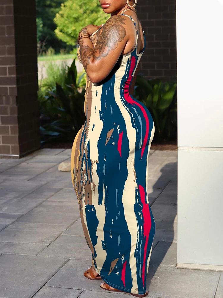 LW Floral Print Strap Dresses Women Summer Sexy Bodycon Maxi Holiday Dress Woman Slim Long Camisole Dresses Female Clothing - Image 5
