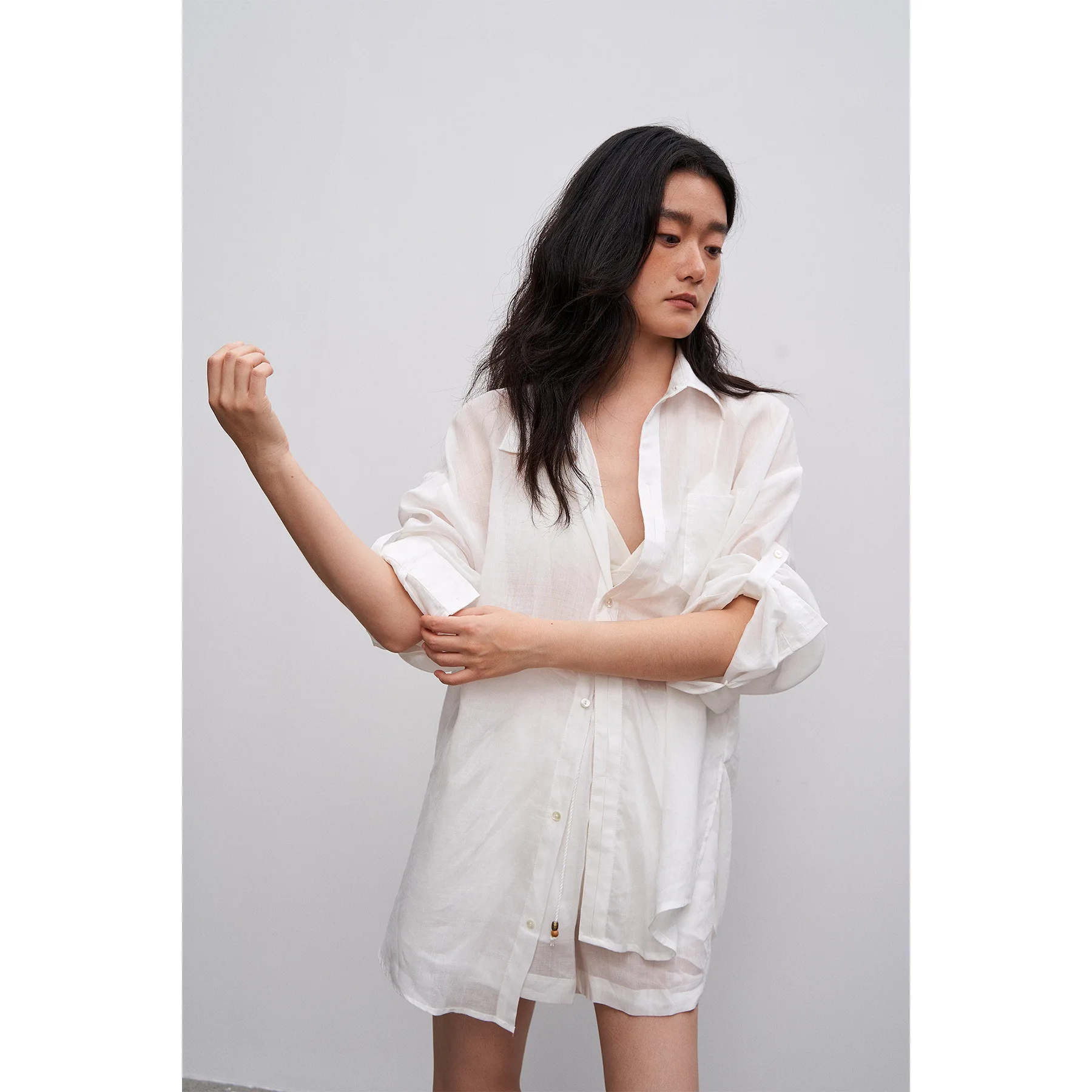 casual ramie light and breathable long-sleeved sunscreen women's shirt women's summer