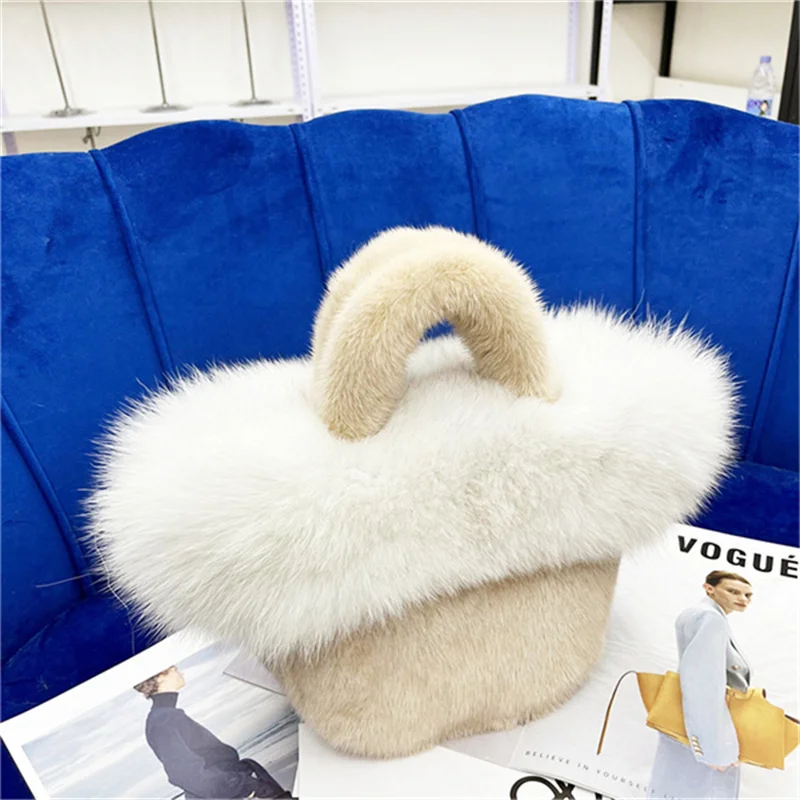 Women's Fashion Designer Fur Bag New Women's Luxury Mink Fur Handbag Women's Wedding Party Bag Shoulder Wrapping Grass - Image 6