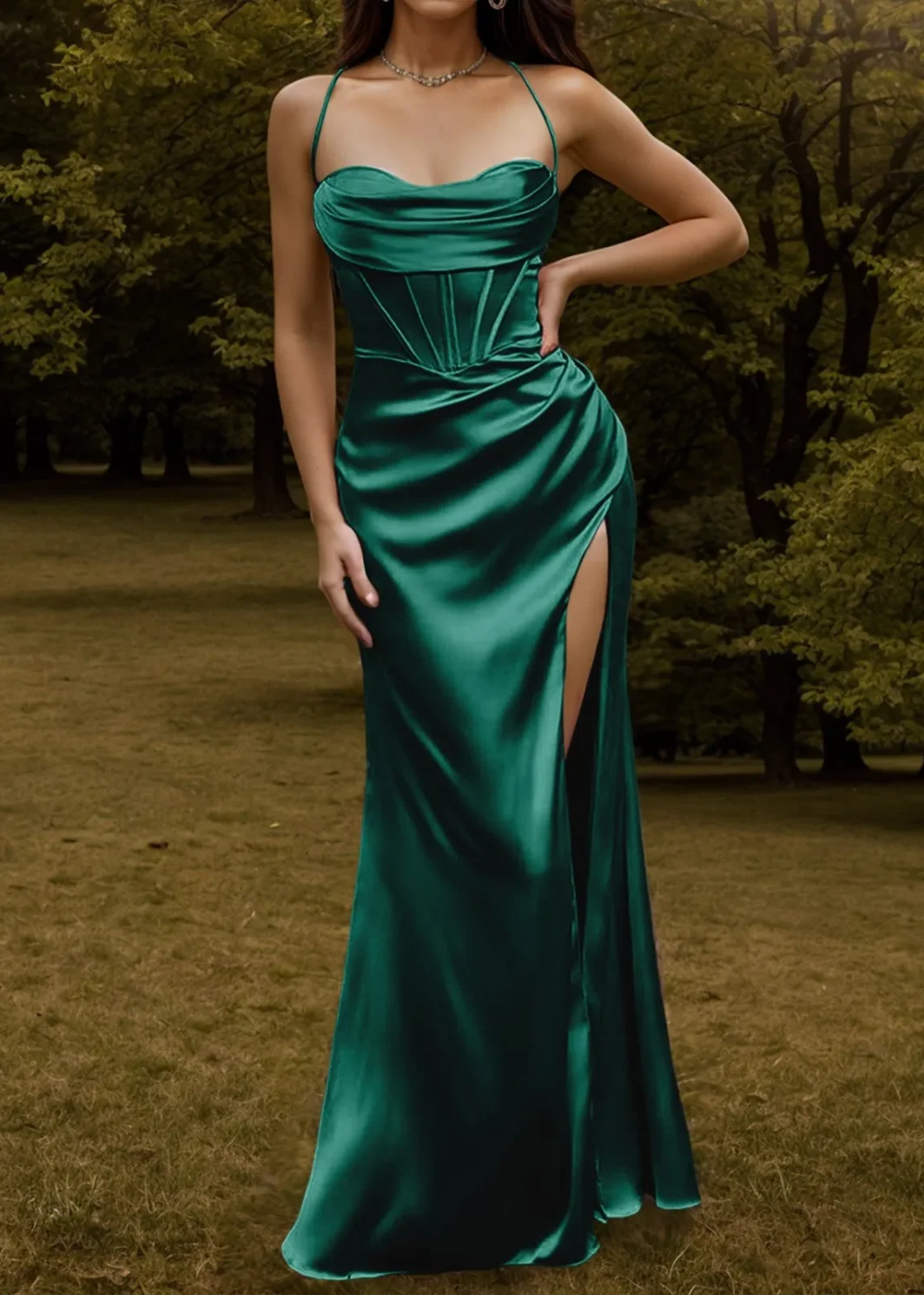 Female Dress Corset Sexy Satin Slim Women'S Dress Up Strap Silky Women Ruched Fishbone Push Long Evening Party Autumn