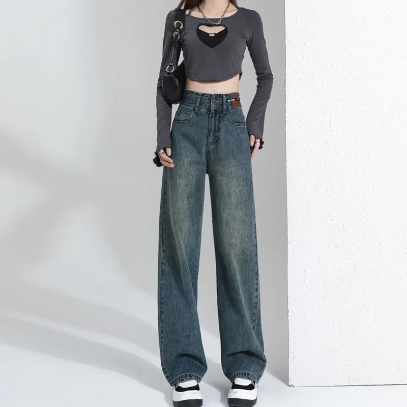High Waist Autumn Winter Women Jeans 2025 New Fashion Women Jeans Spring Autumn Temperament Personality Straight Leg Jeans H287