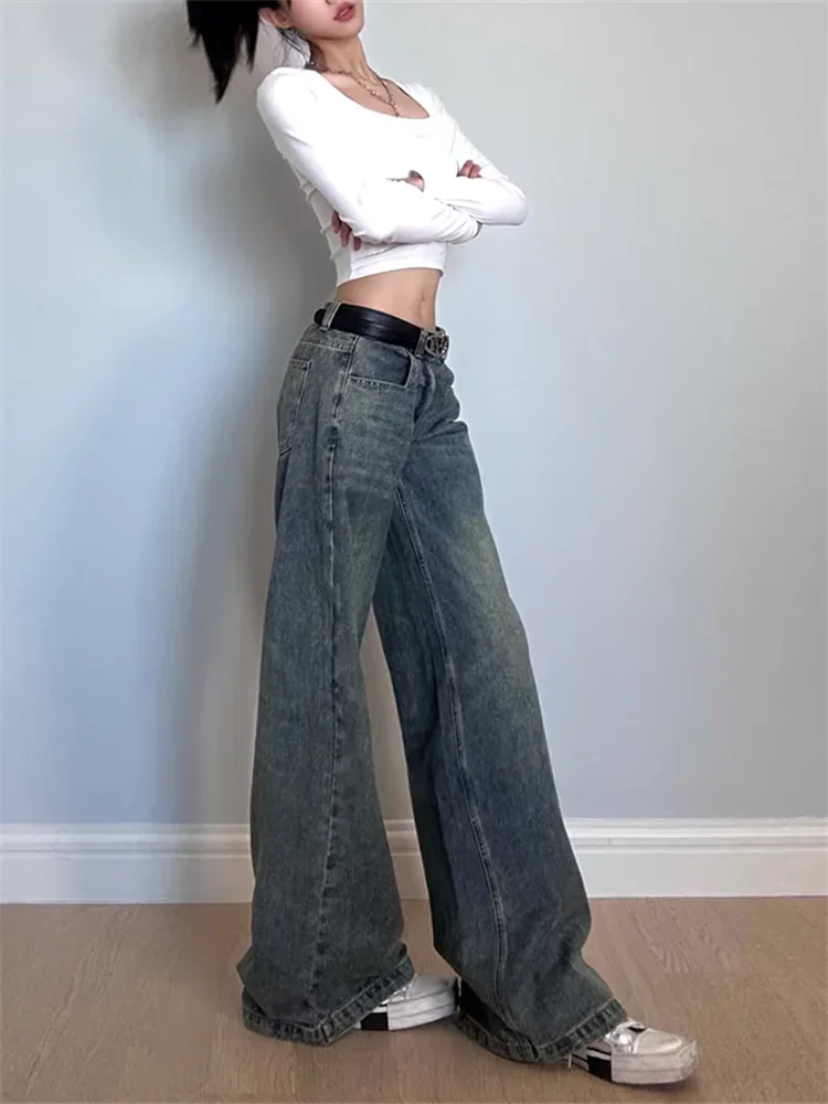 Women's Blue Denim Baggy Vintage Jeans Street Style American Retro Casual Trousers Female High Waist Straight Loose Pants