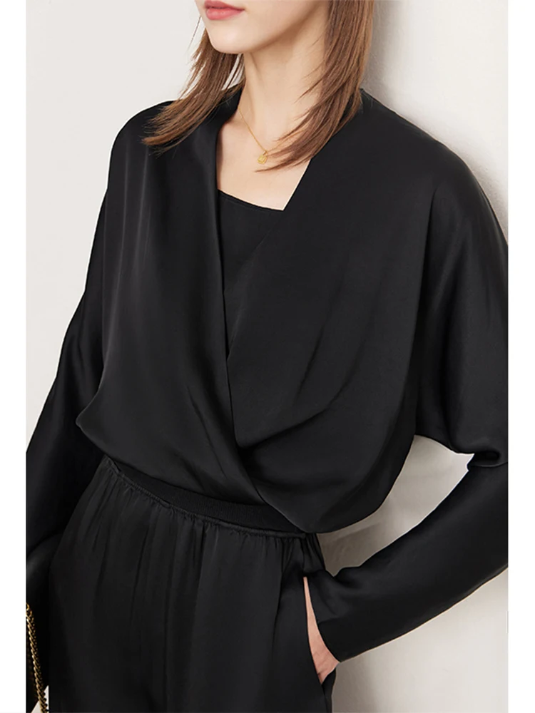 AMII Minimalist Autumn Shirt Vest Women New Raglan Sleeve Half Open Collar Loose Mercerized Solid Blouses Female 12353102 - Image 5