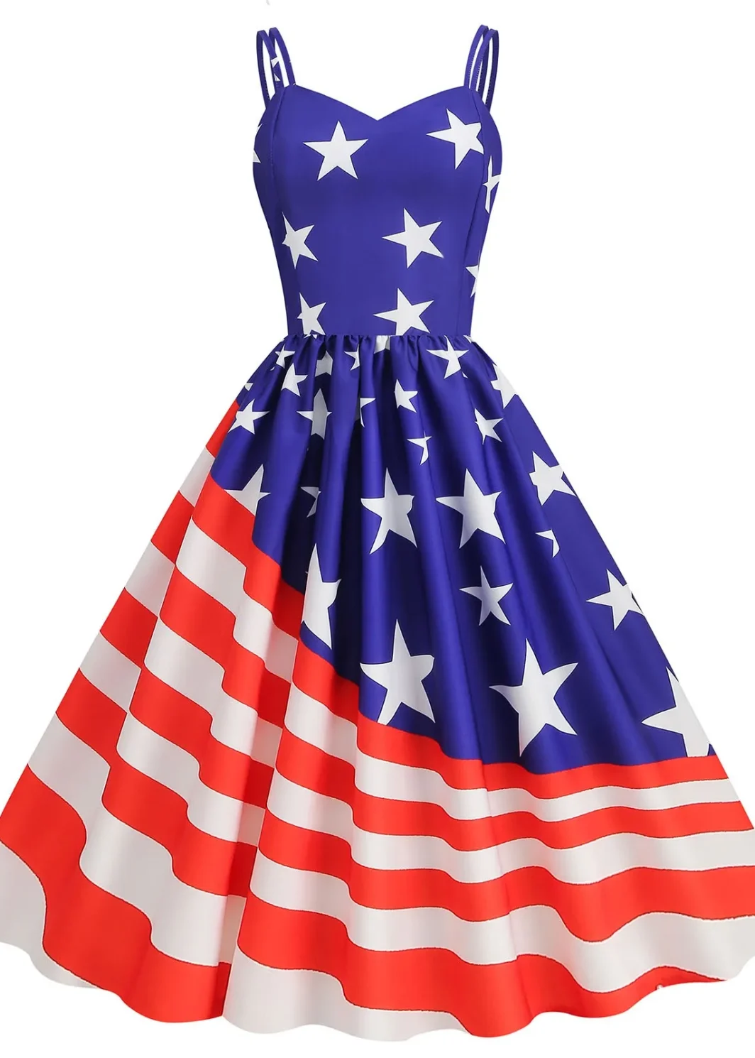 American Flag Pirnt Party Dress Sexy Sleeveless Suspender Formal Dresses for Women 4th Of July Large Swing Midi Dress Vestidos