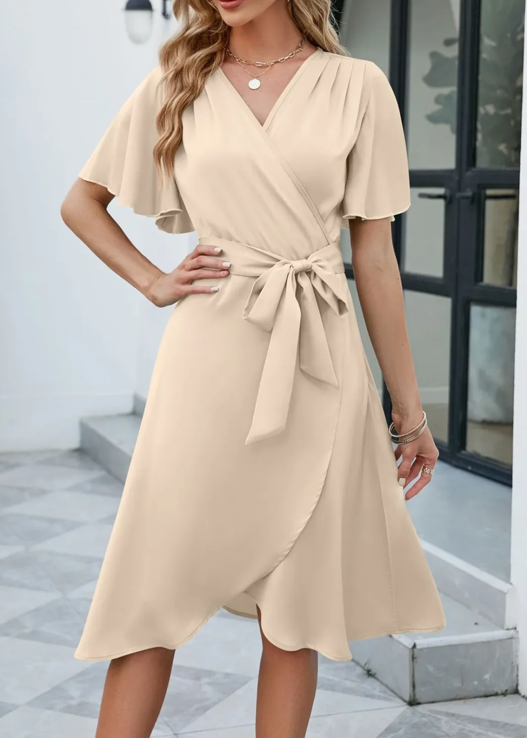 Spaghetti Elegant Ladies Dresses Summer Sale Satin V Neck Slim Waist Dress Bell Sleeve Summer Dresses For Women Plus Size