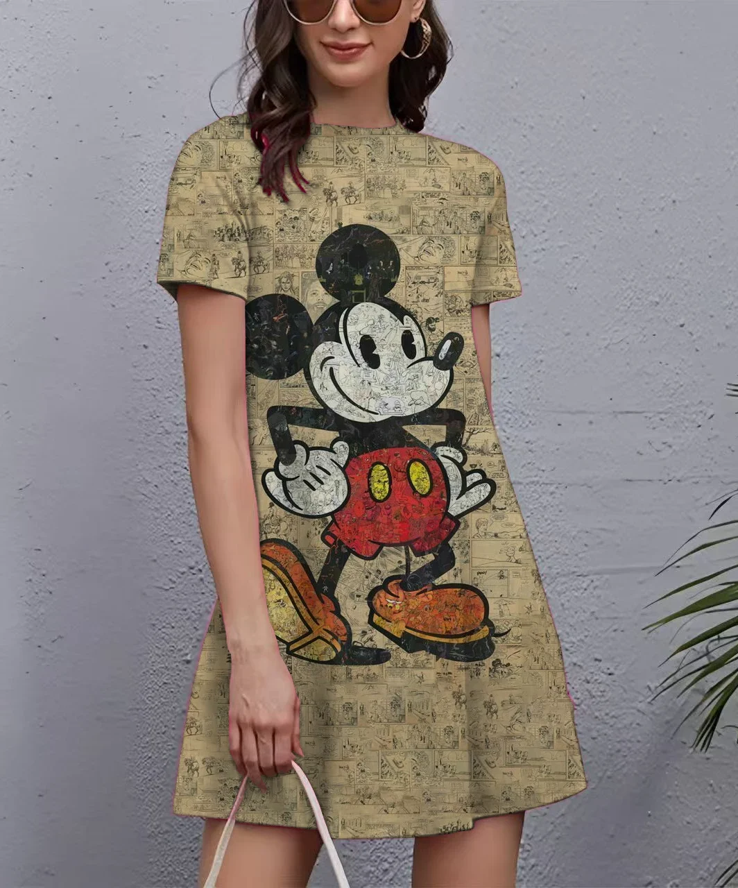 Woman Clothing Women‘S Dress Plus Size Loose Dresses Disney Minnie Mickey Mouse prints Clothing Summer Casual Classy A-Line Dres
