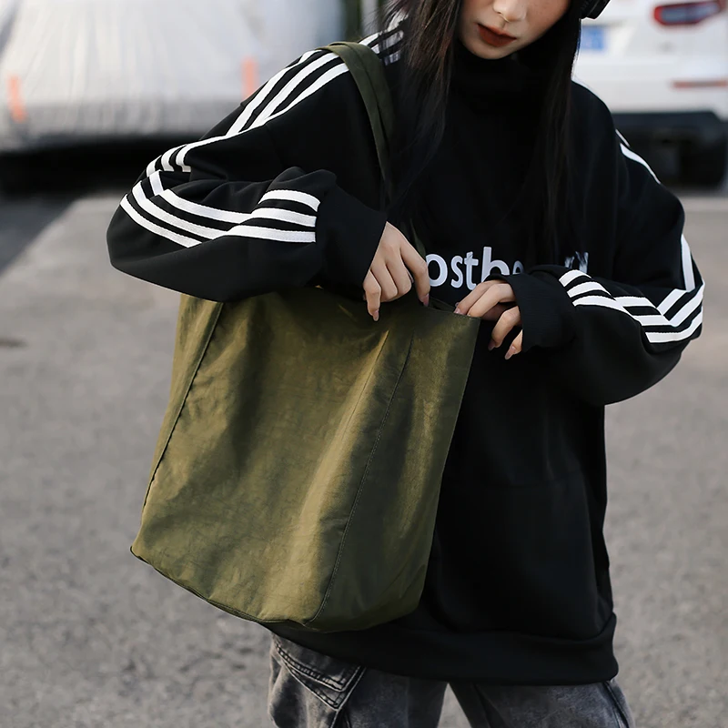 Durable Fashion Shoulder Tote Bags For Women Washed Nylon Fabric Waterproof Shopping Bag Big Capacity Shopper Totes Handbag - Image 5