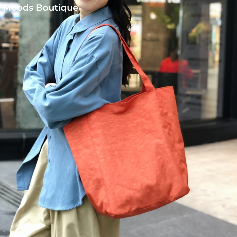 Durable Fashion Shoulder Tote Bags For Women Washed Nylon Fabric Waterproof Shopping Bag Big Capacity Shopper Totes Handbag 2024