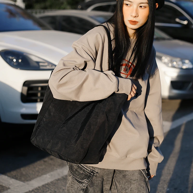 Durable Fashion Shoulder Tote Bags For Women Washed Nylon Fabric Waterproof Shopping Bag Big Capacity Shopper Totes Handbag - Image 3