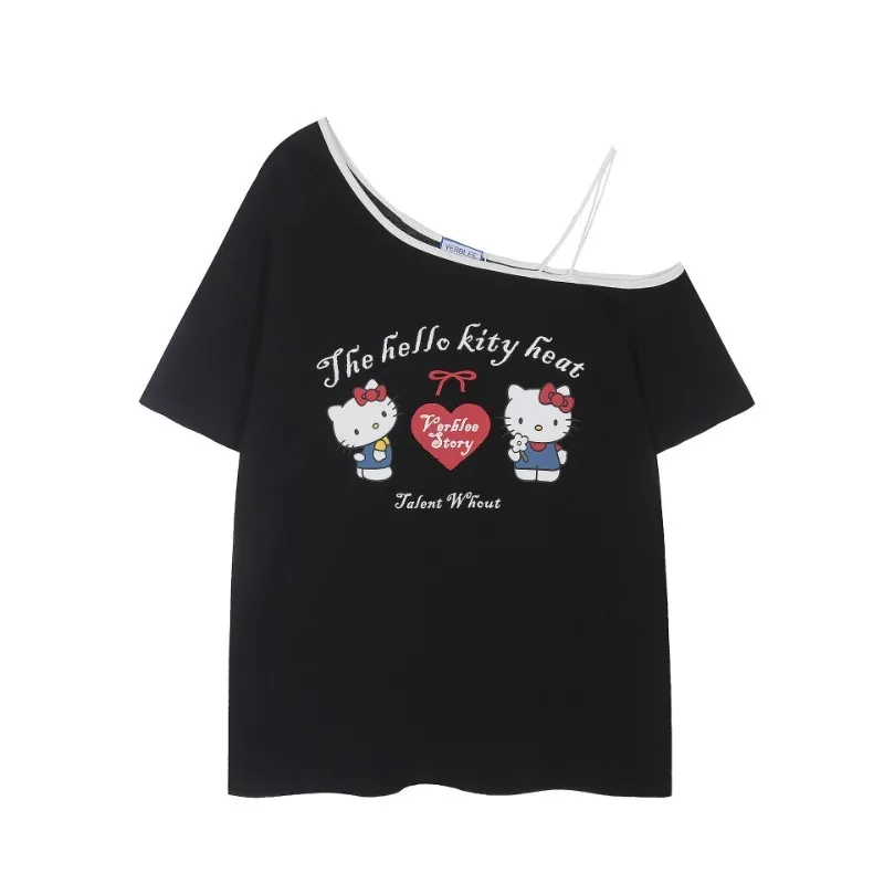 American Retro Babes Oblique Shoulder Short-sleeved T-shirt Women Summer 2025 New Loose Lazy Style Off-shoulder Chic Top Gift