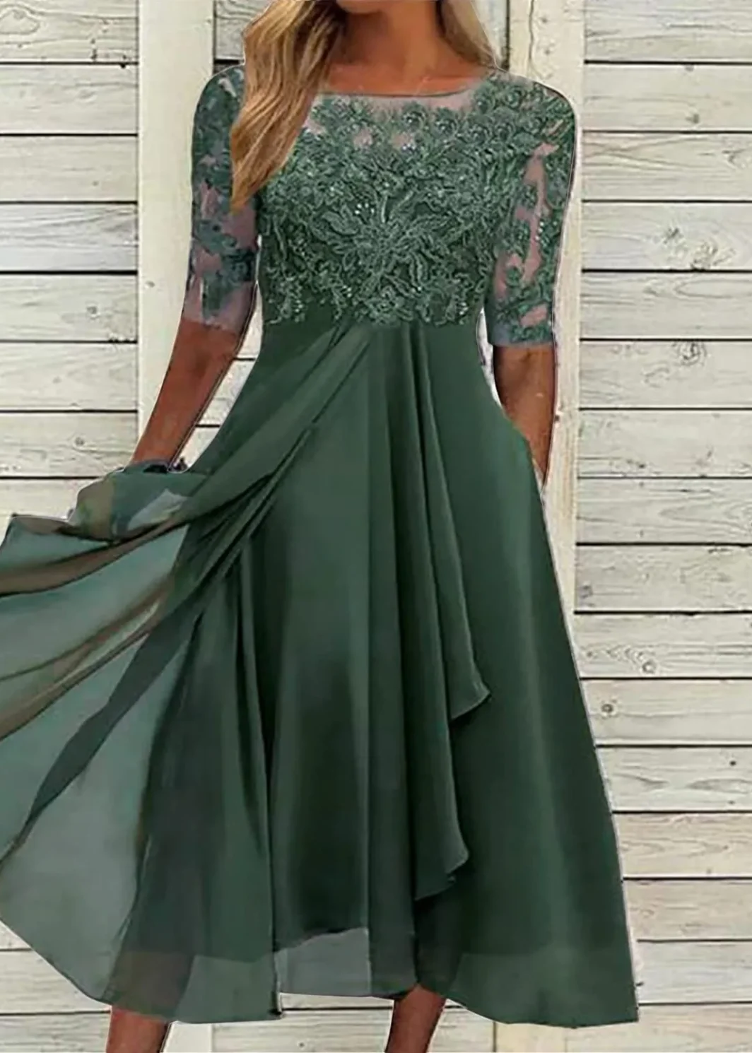 Elegant Outfits Summer Dresses For Women 2023 Tea Length Embroidery Lace Chiffon Mock Dress Formal Occasion Dresses Vestidos