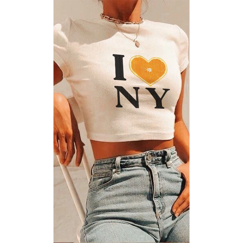 I Love NY New Heart New York Women Crop Top Sexy Club Wear Outfits Y2k Gothic Clothes Baby Tee Ladies T Shirt Woan Clothing