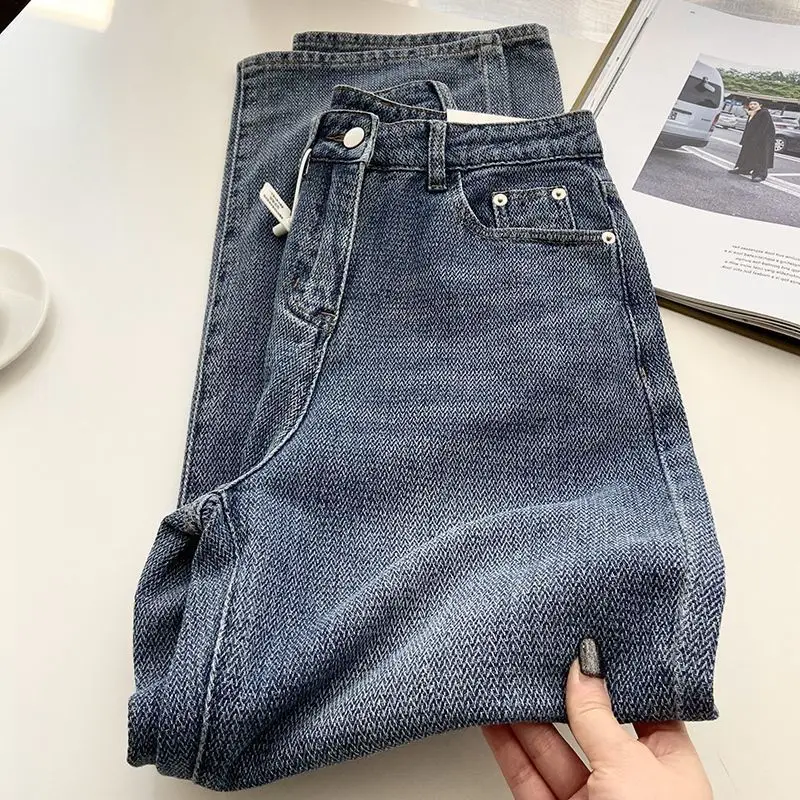 2025 New Arrival Fashion Loose Fit Straight Leg Casual Wide High Waist Jeans for Women, Vintage Leisure Trousers