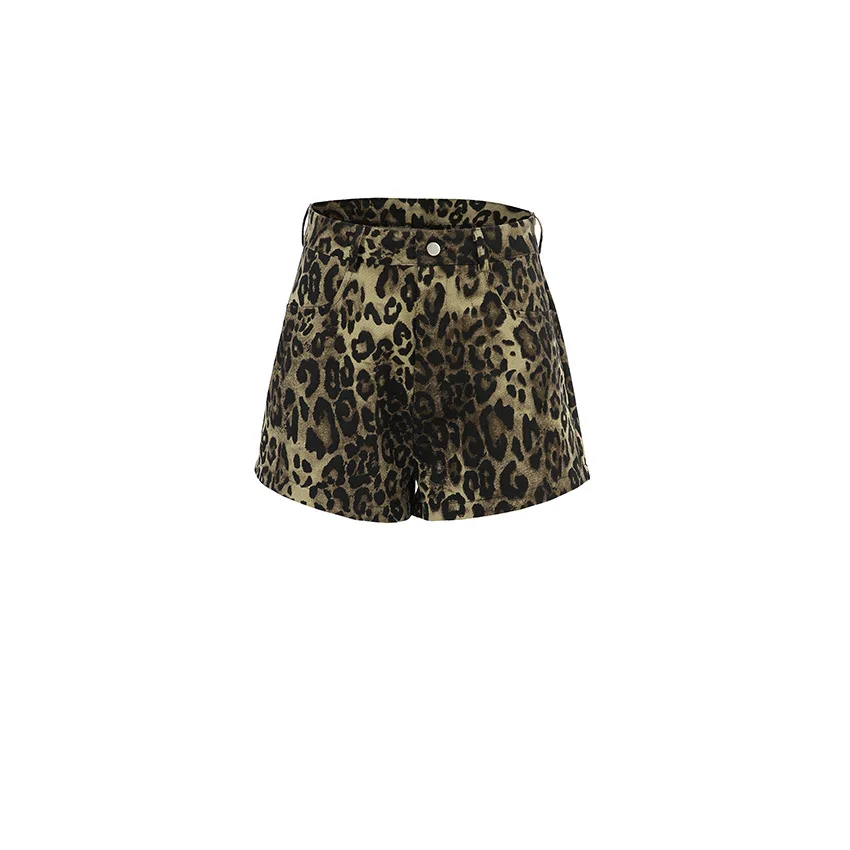 2025 Retro Casual Pants Summer Leopard Print Low Waist Slim Fit Shorts Wide Leg Three Quarter Pants Women's Clothing