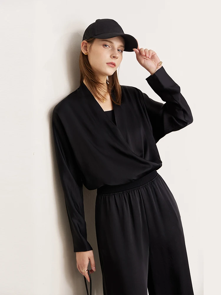 AMII Minimalist Autumn Shirt Vest Women New Raglan Sleeve Half Open Collar Loose Mercerized Solid Blouses Female 12353102 - Image 3