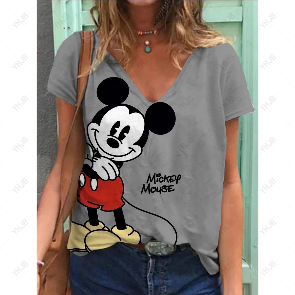 Women's T-Shirts Funny Mickey Mouse Print Top Fashion Disney T Shirts for Women Summer Leisure Female Clothing Streetwear