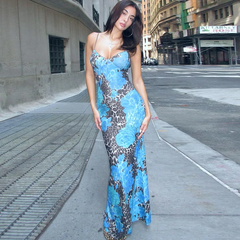 Elegant Print Sexy Bodycon Maxi Dresses New Women’s Fashion Backless V Neck Slips Long Party Dresses Festival Club Clothing - Image 4