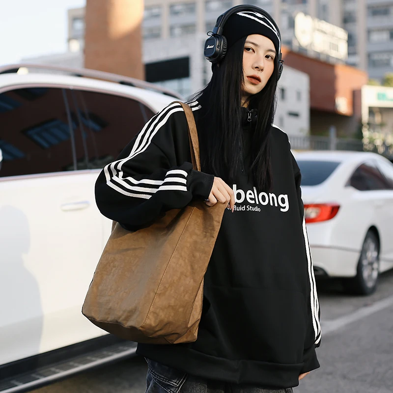 Durable Fashion Shoulder Tote Bags For Women Washed Nylon Fabric Waterproof Shopping Bag Big Capacity Shopper Totes Handbag - Image 4