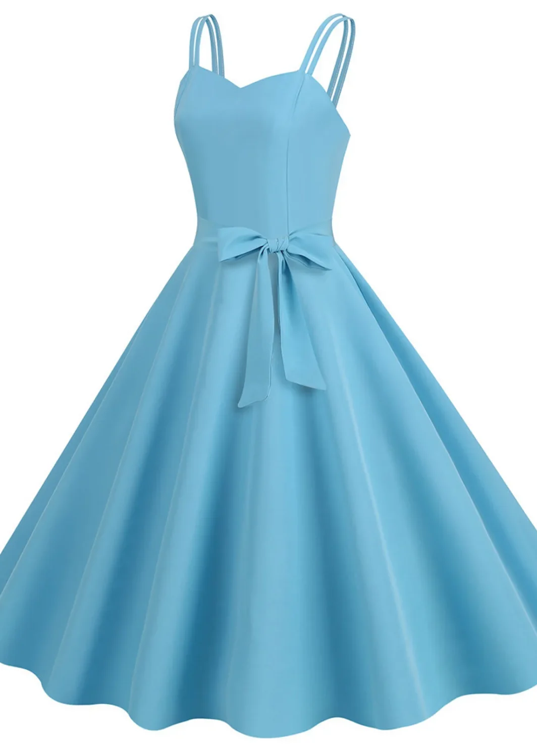 Women Casual Sleeveless Evening Party Prom Dress Strap A Line Large Swing Dress Solid Belted Waist Dresses For Wedding Guest