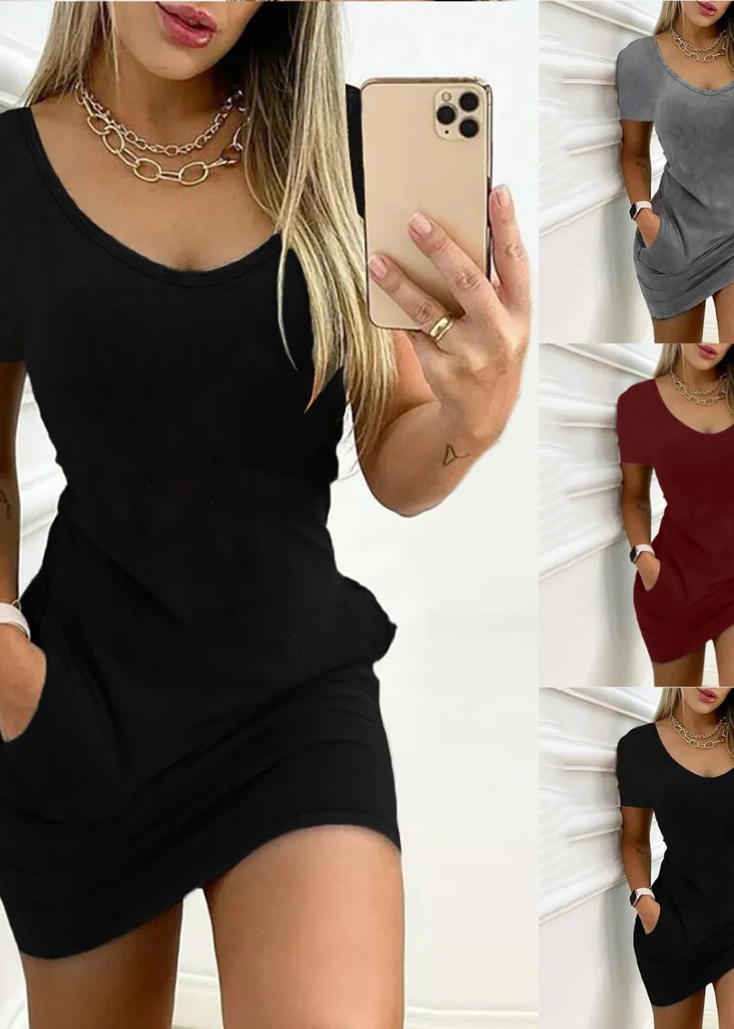 Summer Sexy Dress Women Casual Pocket Short Sleeve Bodycon Hip Dresses Female Solid V Neck Slim Mini Dress Vestidos Sundress