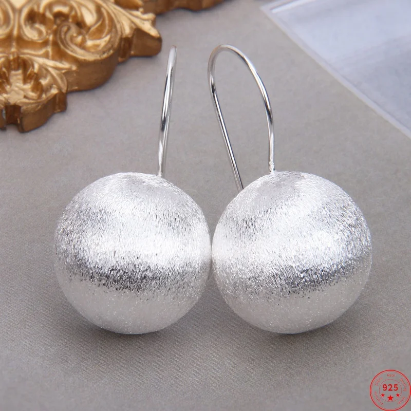 S925 Sterling Silver Charm Drop Earrings for Women Geometric Hemispherical Brushed Finish Ear-drop Fashion Jewelry Wholesale