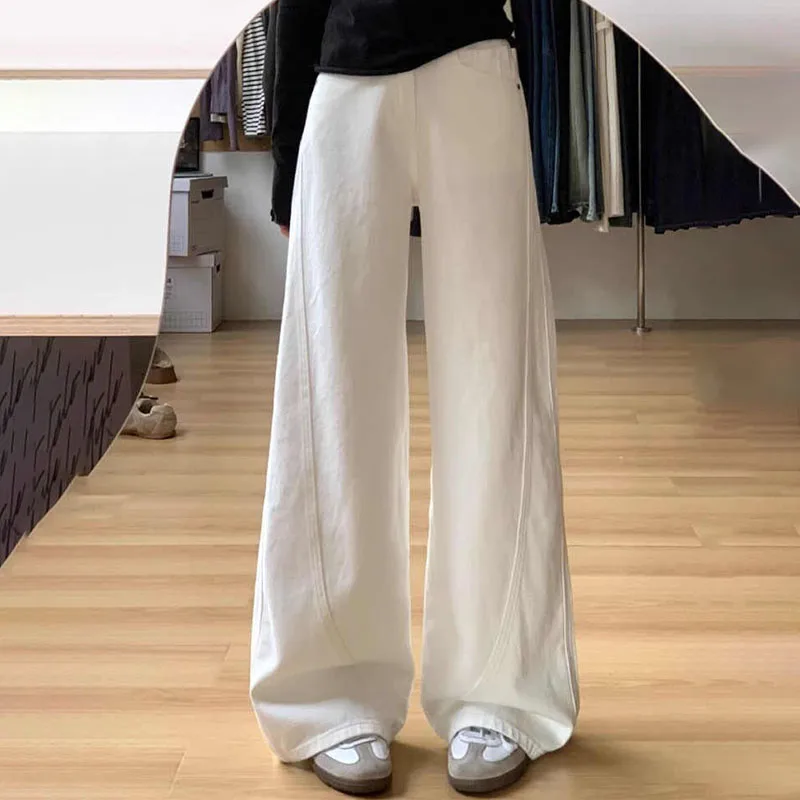 White Wide Leg Denim Pants Women Spring Summer High Waist Loose Straight Trousers High Street Casual Lady Jeans S-3xl